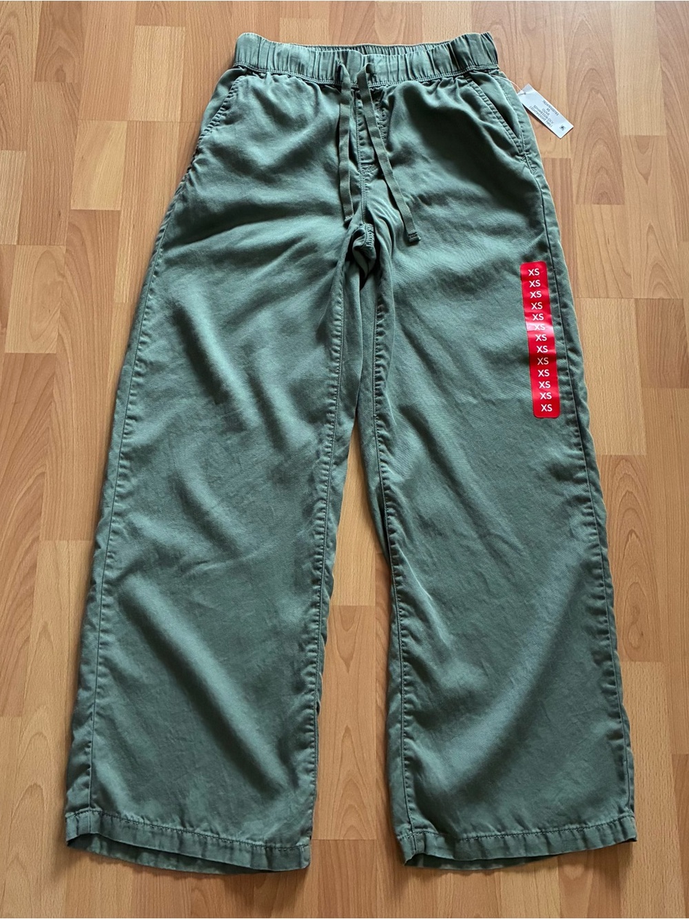 Nine West Womens Relaxed Fit Lightweight Wide Leg Pants Olive Sz XS Drawstring